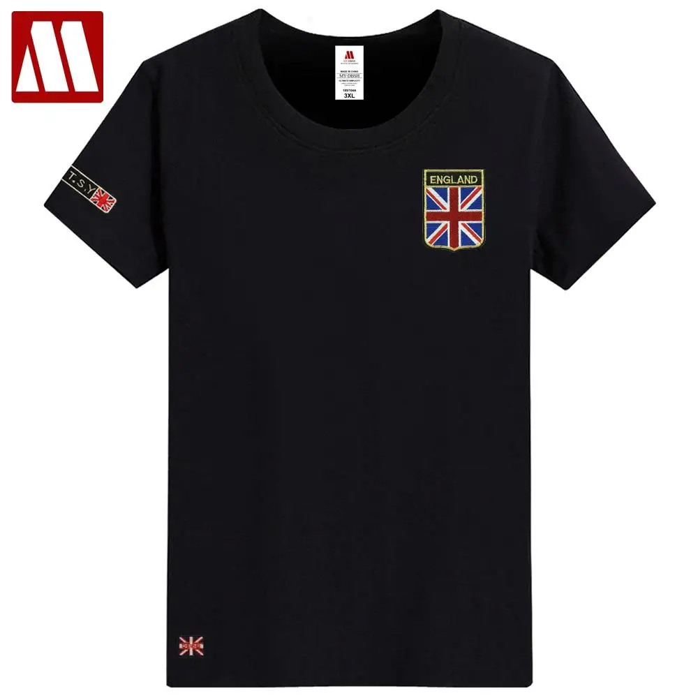New Arrival Flag T Shirt Men Summer Fashion British Flag Embroidered Men Fit Round  Neck T Shirt Brand Men Cotton Funny T Shirts