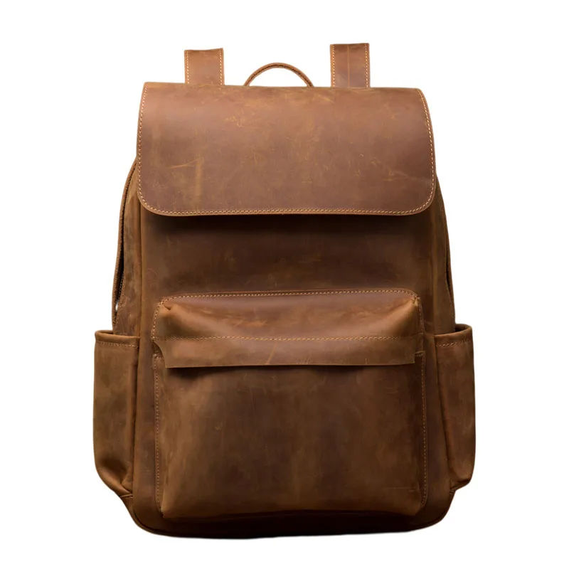 NASVA Genuine Leathe Men's Backpack Vintege  Hiking Backpack Casual  School Backpack  Coffee Business   For 15.6 In Laptop  Bag 2