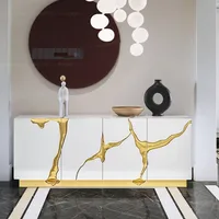 Роскошный черный/белый сервант/подставка под телевизор с золотым акцентом, глянцевый шкаф для хранения вещей для гостиной или столовой