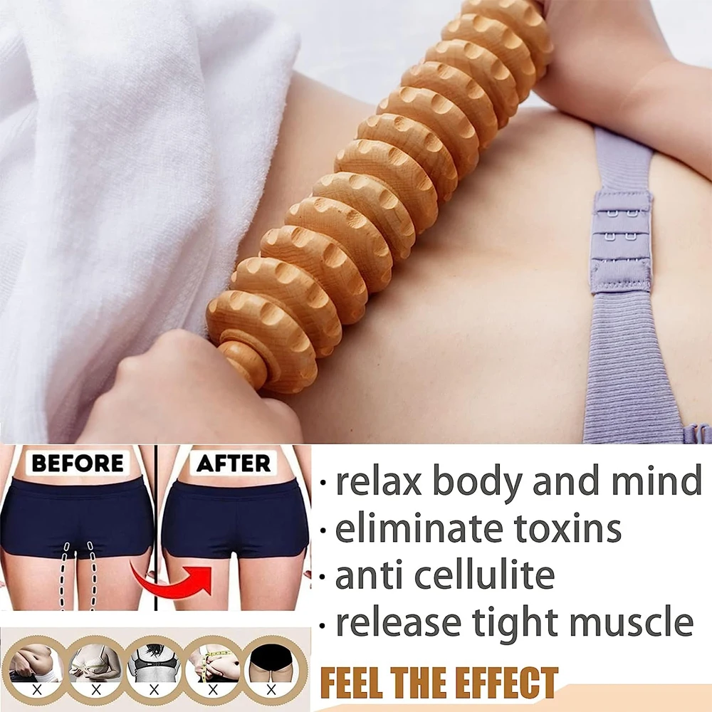 Wood Therapy Roller Massage Tools,Lymphatic Drainage Massager,Wooden Massage & Muscle Roller Stick,(12 Straight) 4