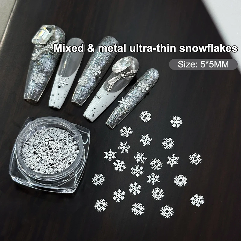 50Pcs/Box quality Nail Glitter Sequins Mixed-Design Hollow-Out White Snow Flakes Xmas SnowFlakes Decor