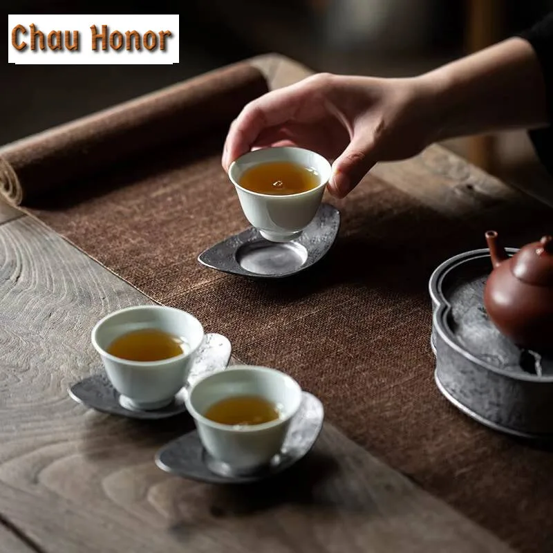 Antique Old Tin Coasters Handmade Anti Scalding Mat Japanese for Coffee Cups Anti-scald Placemats Chinese Tea Tableware Ornament