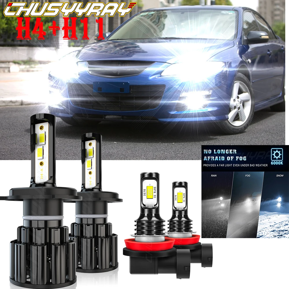 

CHUSYYRAY Compatible For Mazda MPV 2004 2005 2006 4X LED Headlight High/Low Fog Light Bulbs Kit 6000K Super Bright Led headlight