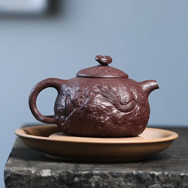 

260ml Dragon Pattern Yixing Purple Clay Teapot Household Filter Beauty Kettle Handmade Tea Infuser Chinese Custom Zisha Tea Set