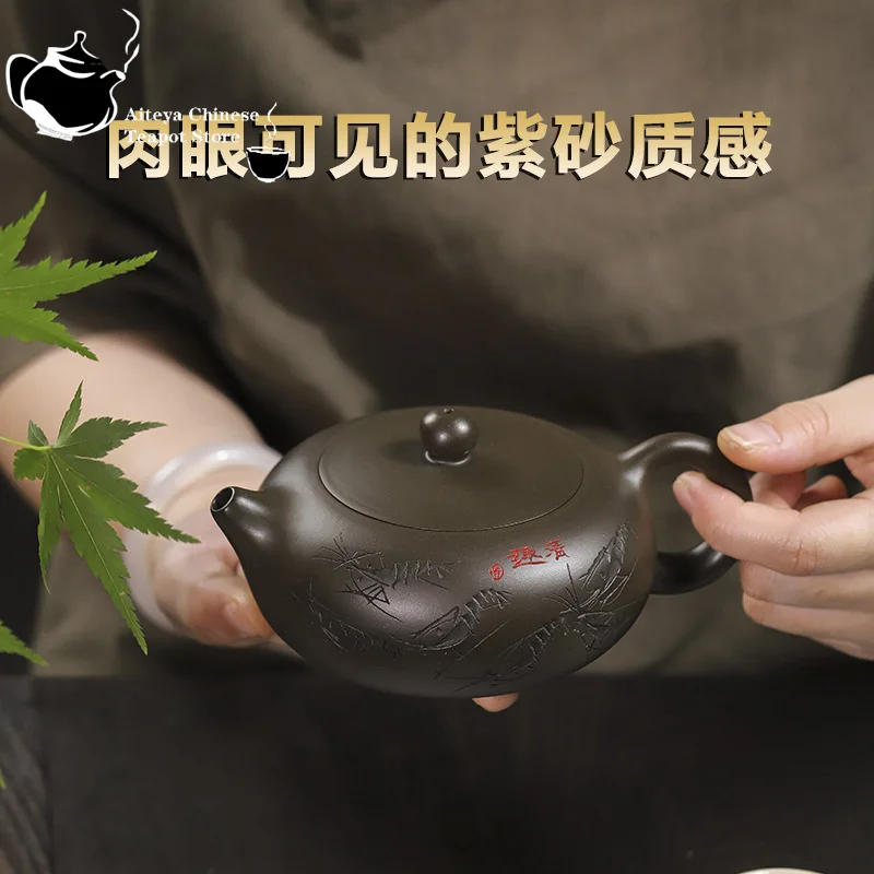 Yixing handmade purple clay teapot, jade, green purple clay, one bead, household tea set, Kung Fu teapot, health pot 320ml