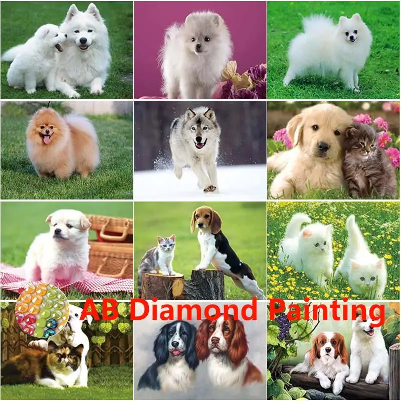 

Алмазная 5D картина AB «сделай сам», вышивка с собакой, животное, вышивка крестиком, цветок, полноразмерная, круглая, буровая, творчество, домашний декор, подарок