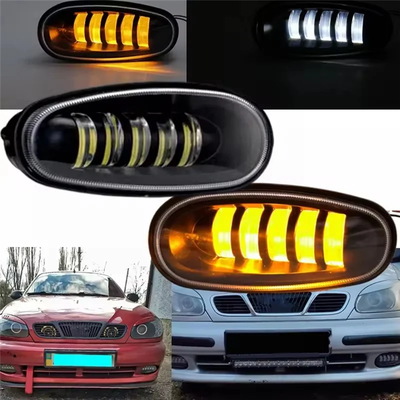 ABFG-2PCS 자동차 LED DRL 안개등 어셈블리 LED 5 렌즈 Daewoo Lanos Sens 용 안개 운전 램프