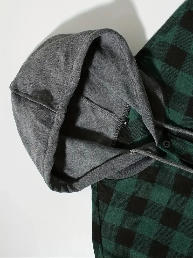 Frühling Herbst Herren Kapuzenpullover Klassischer Karierter Lässiger Knopf-Kapuzenpullover Langarm-Mantel Doppelte Taschen Kapuzenpullover Herren Strickjacke Oberteil – Detail 29
