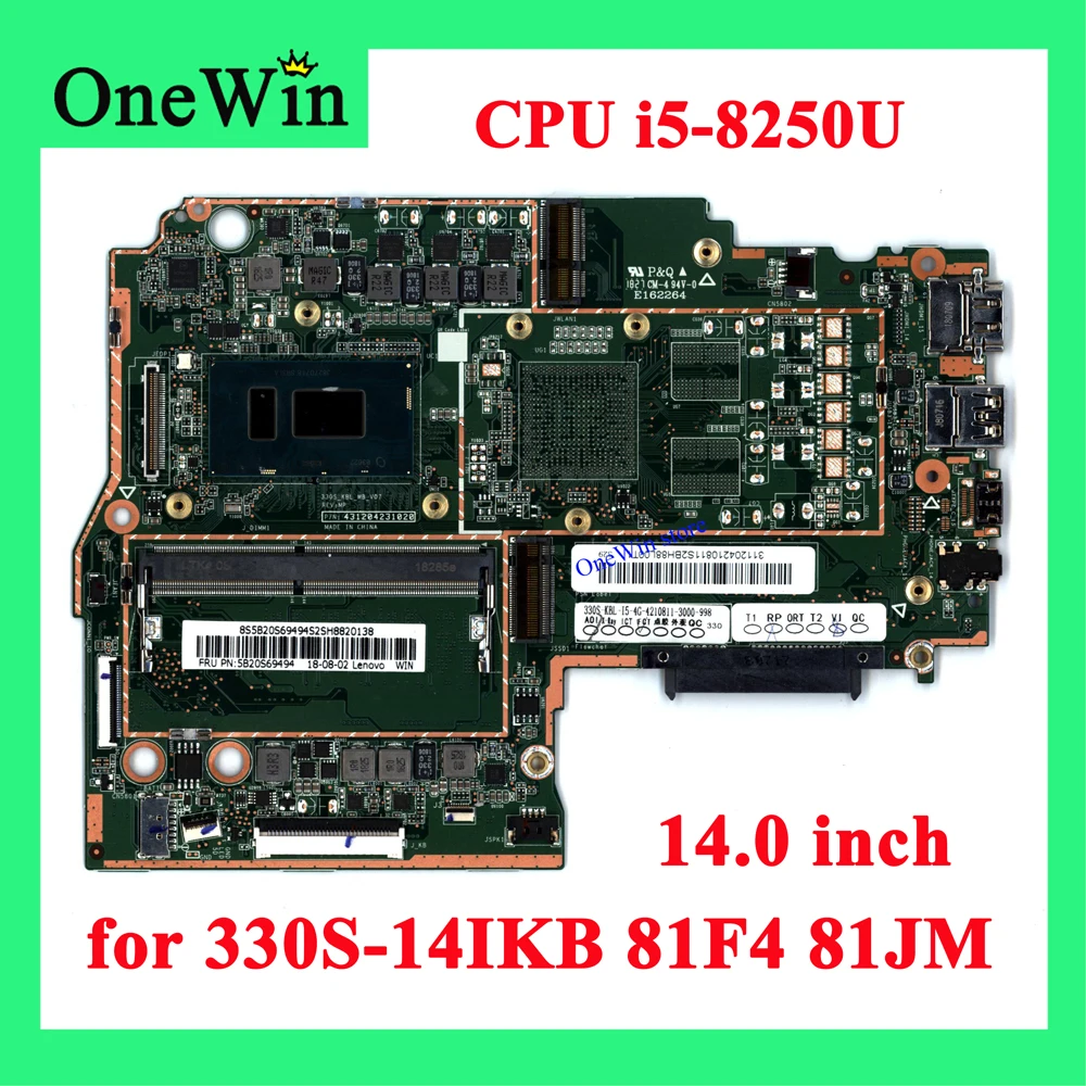 

I5-8250U для 330S-14IKB 81F4 81JM Ideapad 14,0 ноутбук интегрированная материнская плата 5B20S69494 5B20S69494 5B20R07686