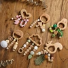 1pc Newborn Wooden Teething Rattle Toy Beech Animal Pendant Personalised Name Rattles Chew Baby Products Teethers For Baby 6