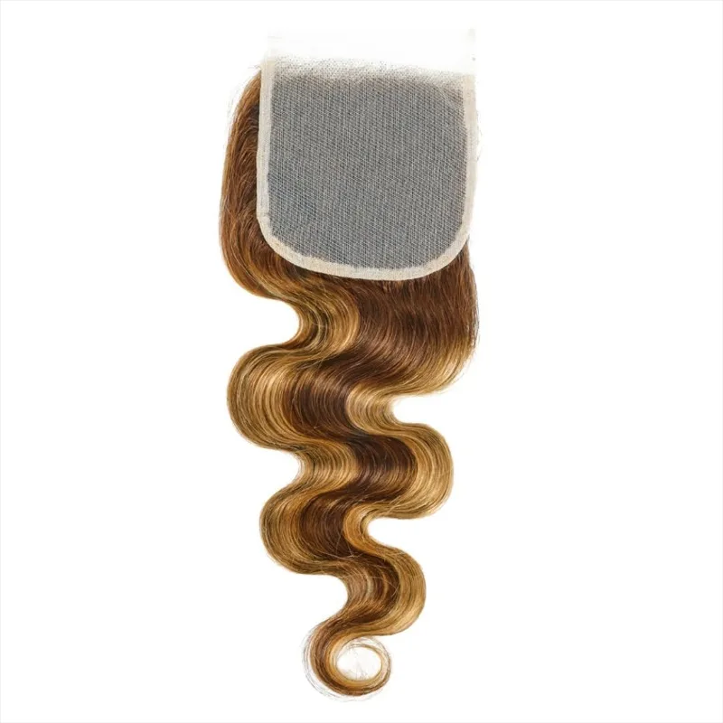 P4/27 Body Wave 4x4 Lace Closure Highlight Human Hair Transparent Lace Closure Brazilian Virgin Hair For Women Soft and Silky