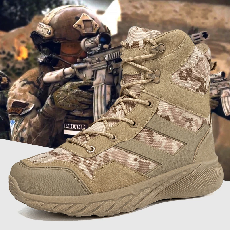 

High Top Military Boots for Men Lace Up Combat Boots Outdoor Tactical Boot Army Desert Boots Mid-calf Ankle Boots Work Shoes Men