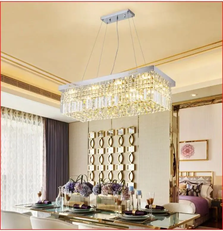 Rectangular crystal chandelier simple modern light luxury restaurant lamp creative home LED restaurant kitchen bar chandelier pendant light fixtures