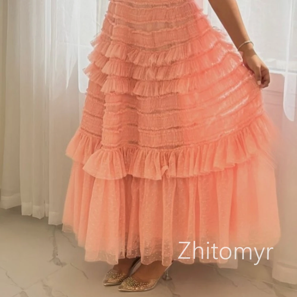 Exquisite Jewel A-line Prom Dresses Layered Organza Evening  Anke length فساتين للحفلات الراقصة vestidos de fiesta