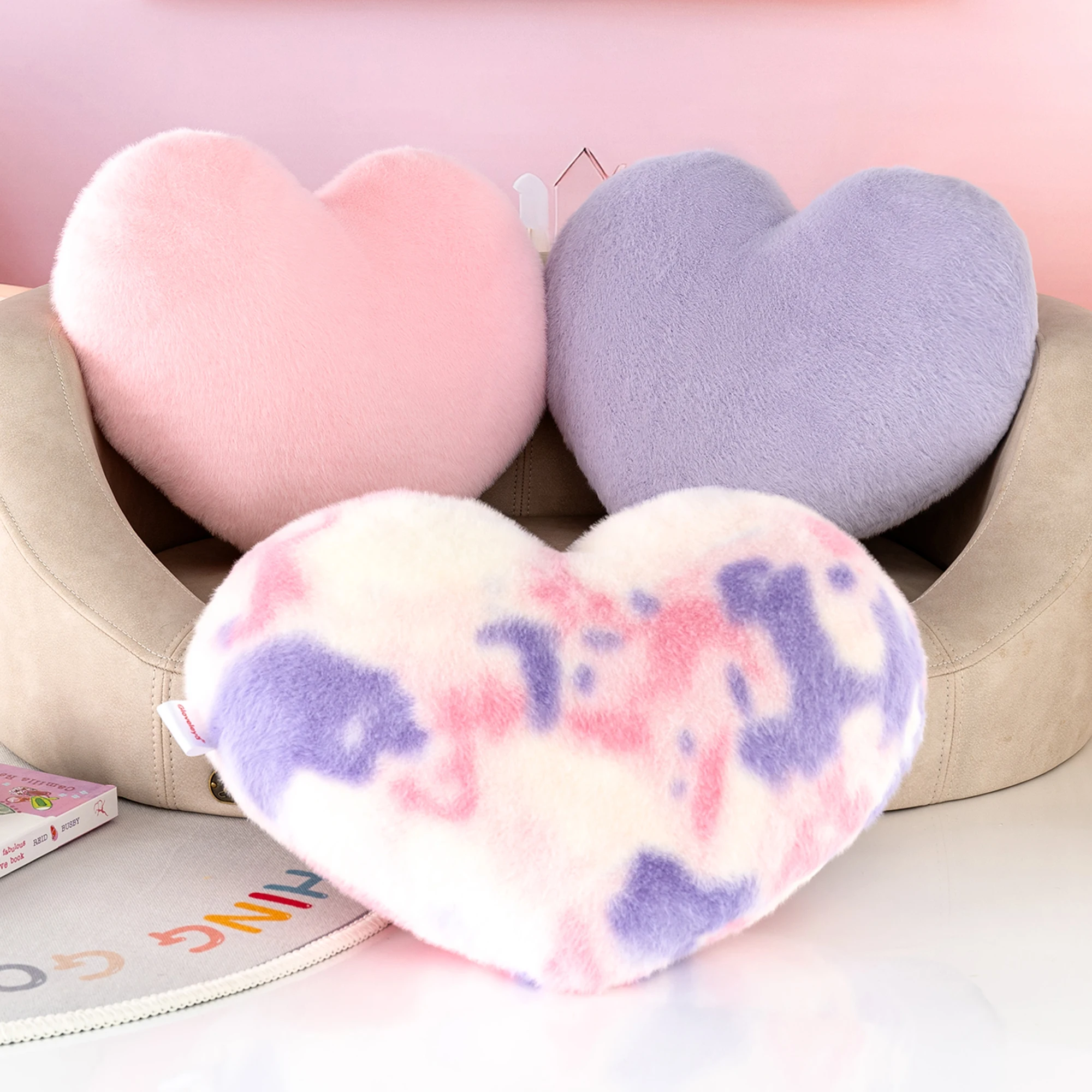 Gloveleya Plush Pillow Purple Heart Shape Pillow Throw Cotton Cushion Home Decor Lover Gift Christmas Gifts