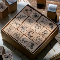 16pcs Wooden Rubber Stamp Set, Vintage Floral Botanical Stamps For Scrapbooking, Journaling, DIY Craft Stationery