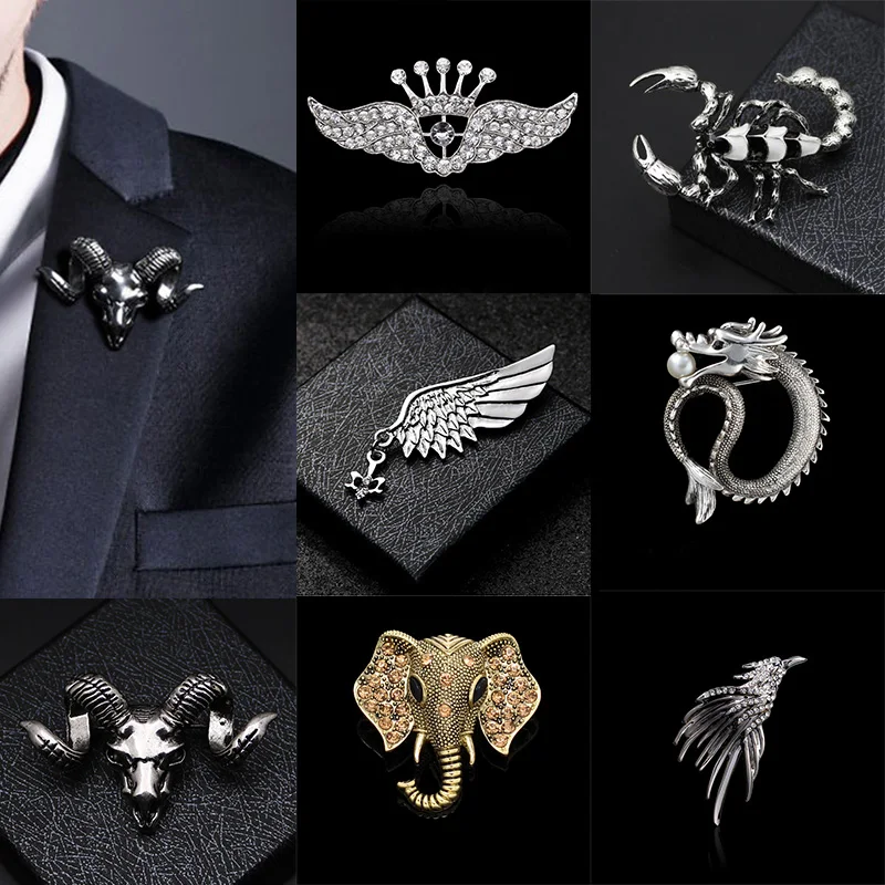 

i-Remiel British Style Fashion Retro Brooch Pin for Men Hawk Wing Crown Rudder Elk Owl Leaf Badge Suit Shirt Collar Accessories