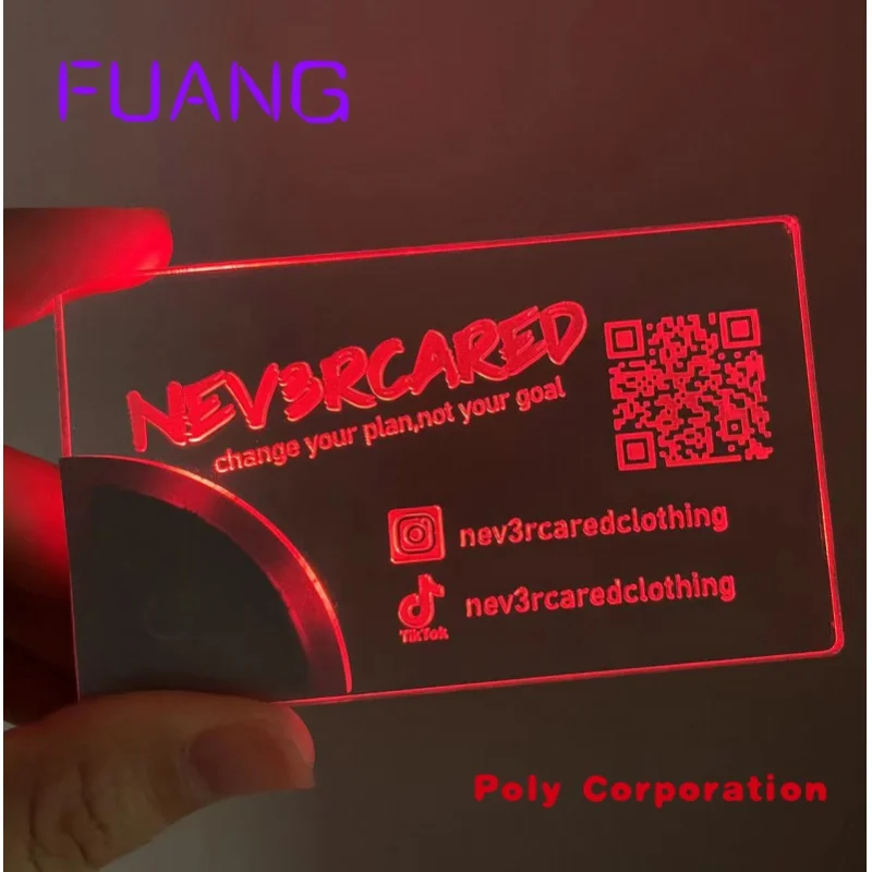 Custom  UV Logo or Laser Engraved Luxury LED Credit Card Acrylic Light up Business Card Design Logo Luminous Name card a5 acrylic price tag strong magnetic swing table transparent inclined table card commodity price display card crystal billboard