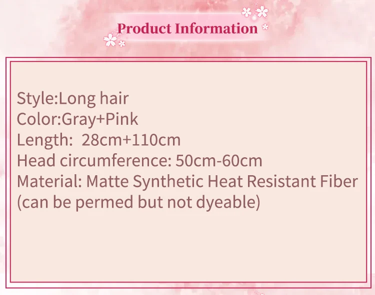 Jinhsi Perücken Wuthering Waves Pfirsichblüte Cosplay Perücke mit Zopf Langhaar Grau und Pink 2