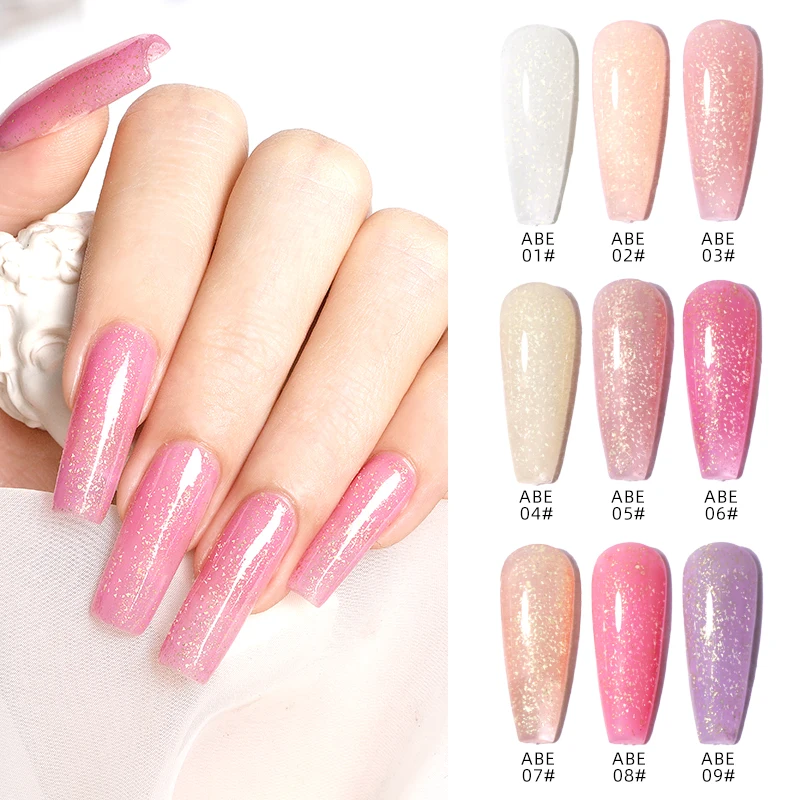 15ml Rose Gold Glitter Quick Extension Gel Nail Polish Pink Foils Effect Construction Nail Art Rubber Base Gel Varnish