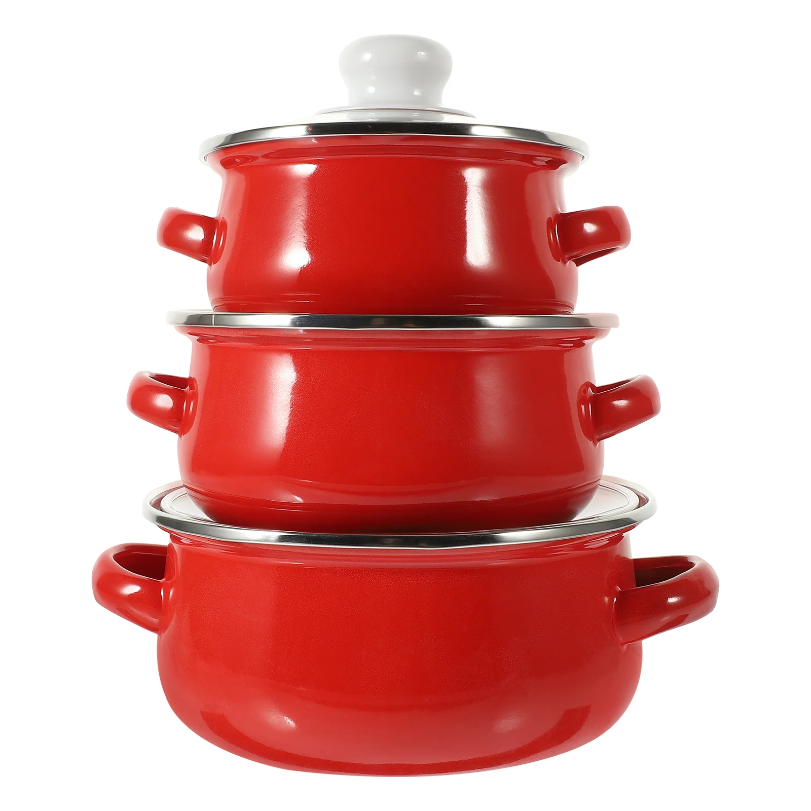 

Enamel Stock Pot Set Enamelware Cooking Pot 3Pcs Binaural Soup Pot Flat Bottom Pots Lids Nonstick Gas Stove Cookware