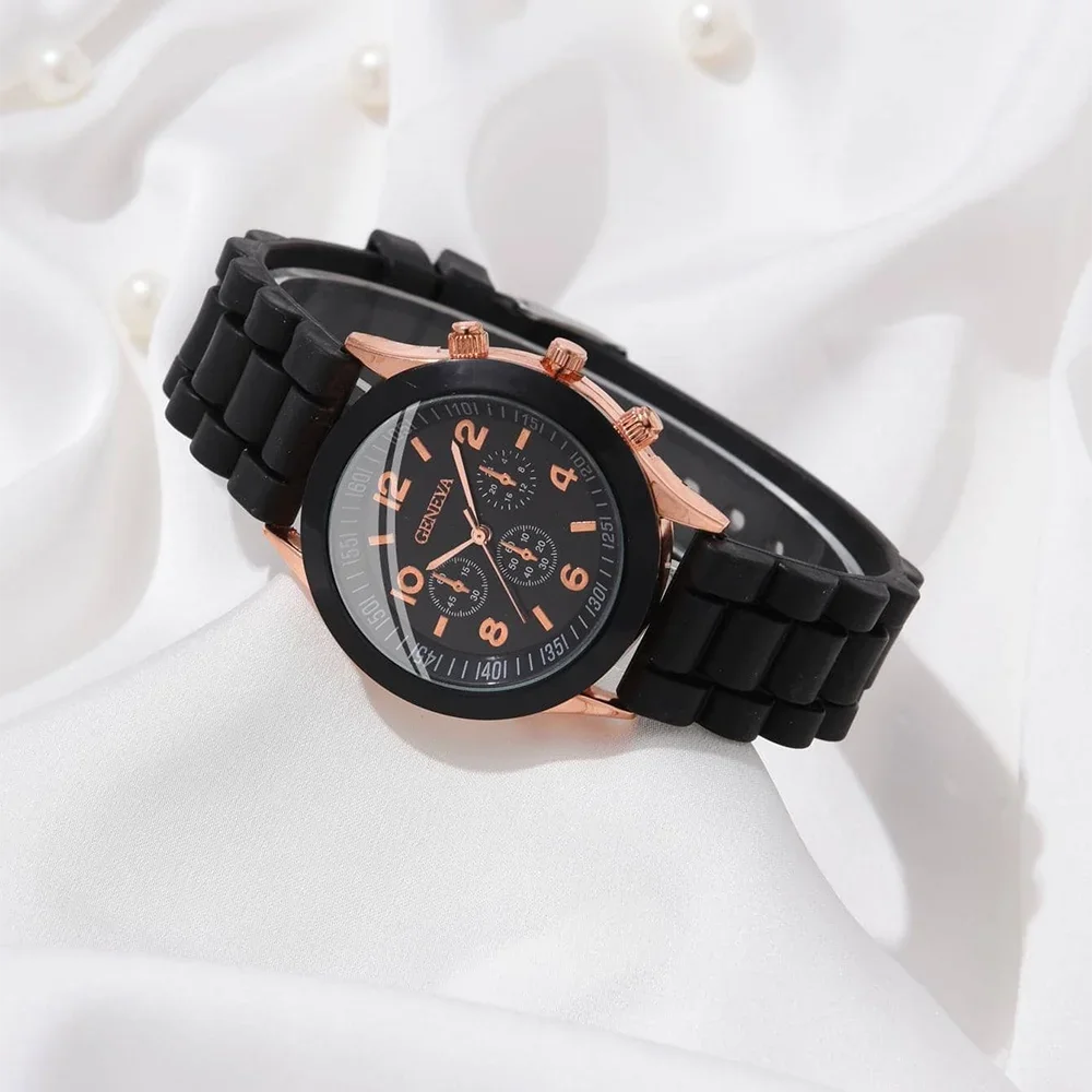 Quartz Watch 2 Black And White Rubber Straps Circular Dial Quartz Watch 2 Combination Bracelets Suitable Daily Life