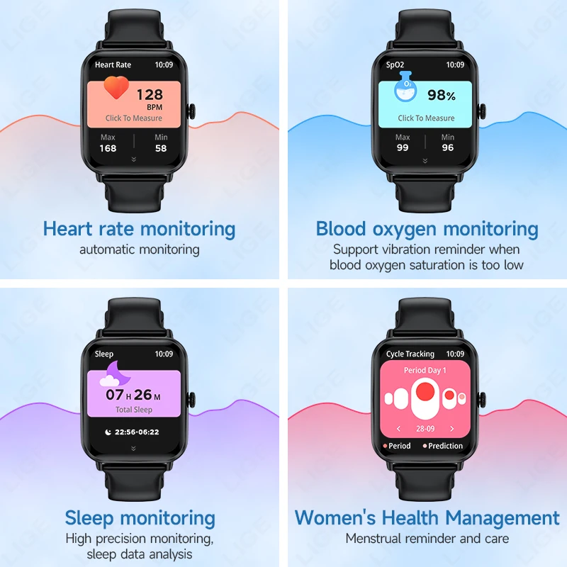 LIGE 2025 New Smart Watch Men Women 1.83" HD Bluetooth Call SOS Heart Rate Blood Oxygen IP68 Waterproof Smartwatch Ladies Gift