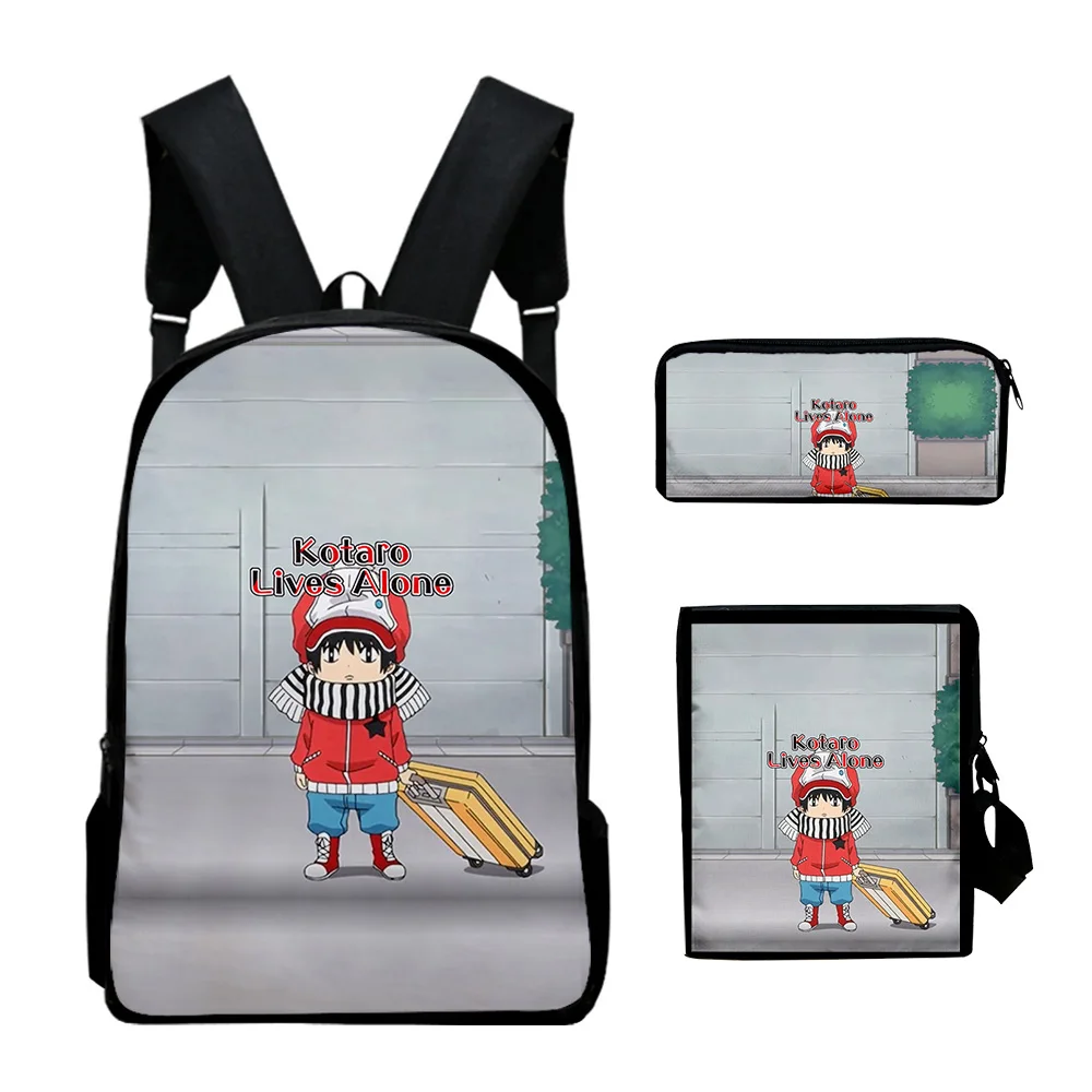 Popular Kotaro Lives Alone Anime 3D Print 3pcs/Set pupil School Bags Laptop Daypack Backpack Inclined shoulder bag Pencil Case
