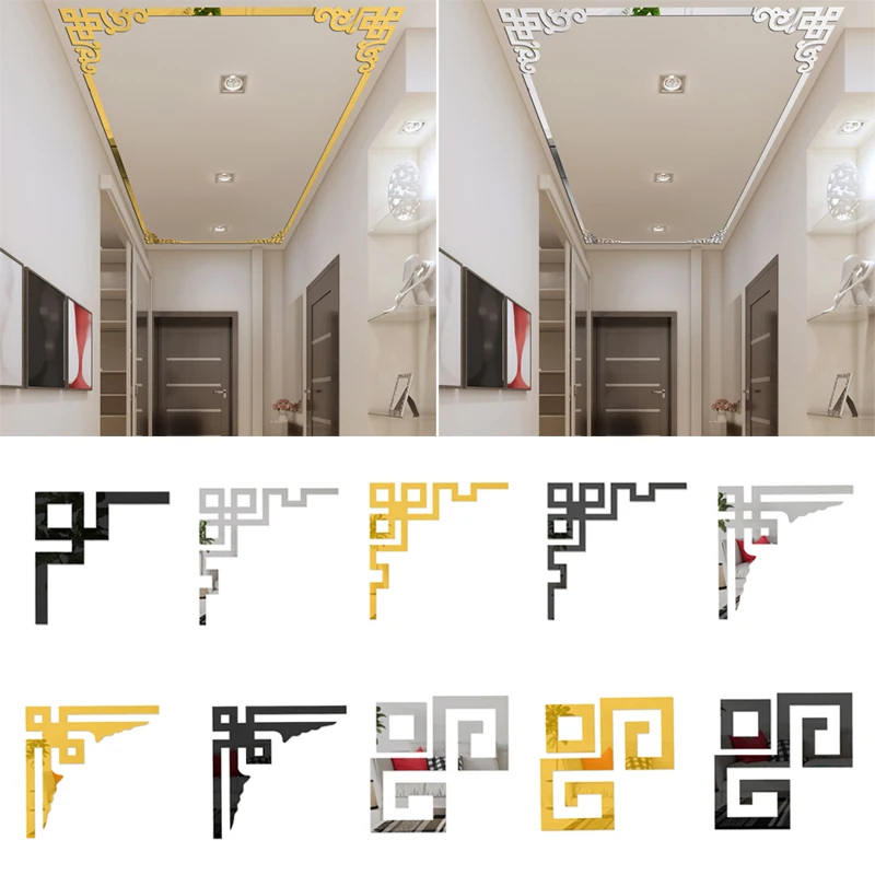 Furniture Decoration Mirror Sticker 3D Wallsticker Acrylic Self-adhesive Mirror Gold Sliver Sticker Cabinet Corner 4PCS wall sticker mirror wall sticker acrylic wall sticker