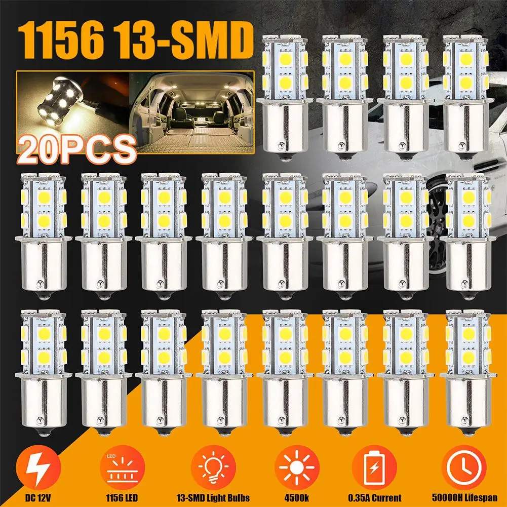 

20pcs Interior Light Bulb Kit 1156 1141 13-smd Led Rv Trailer Inner Lighting Bulbs 500lm 4500k Bright White