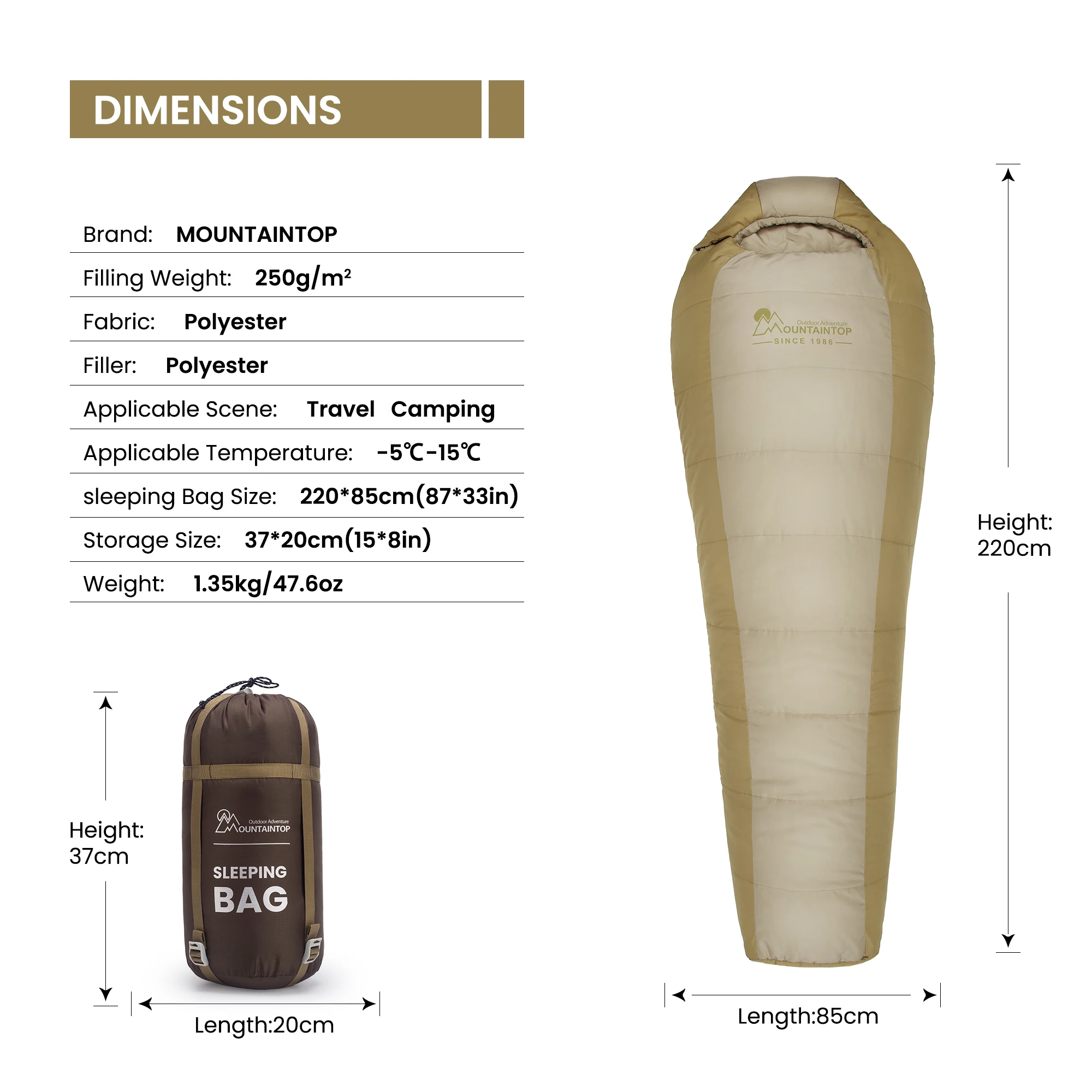 MOUNTAINTOP Adult Mummy Sleeping Bag Blanket Sleeping Bags Winter for Camping Hiking Travel Indoor