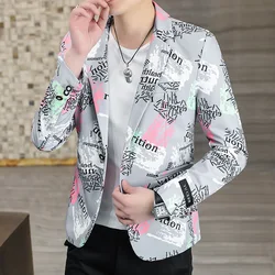 2022 New Fashion Print Suit Jacket Men's Slim Fit Casual Blazers Streetwear Social Club Prom Formal Party Suit Coats Hommes