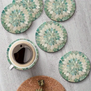 2D Retro Green Leaf Pattern Wooden Cup Mat Anti-Slip Coffee Hot Drink Coaster Home Decor Table Protection Pad 1