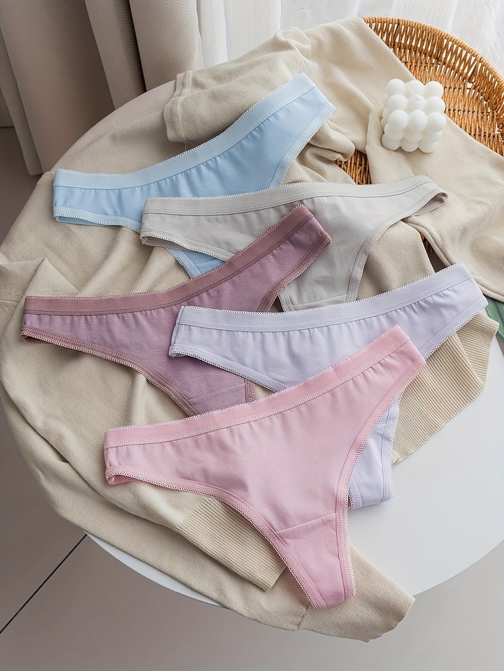 5-piece basic new women's underwear, solid color simple women's thong, cotton underwear