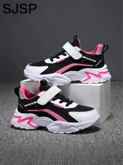 Children's Casual Pink Mesh Breathable Shoes for Girls, Fashionable Lightweight Running Shoes for Teenagers Aged 7-15, Student Kids' Sports Shoes for Girls