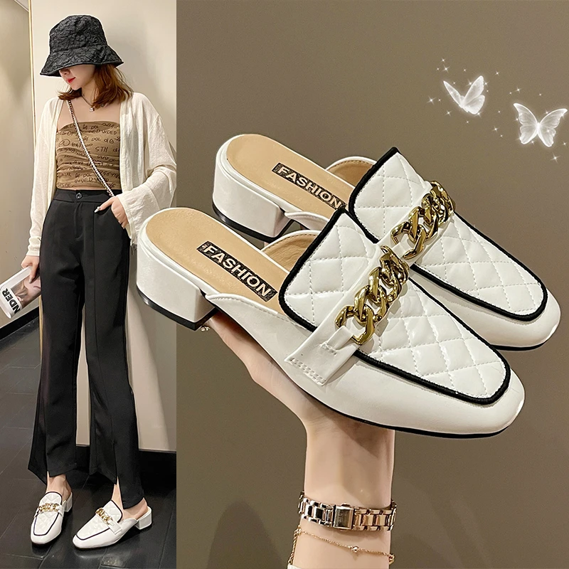 

Slipper Women's 2023 Summer Designer New Shoes Comfort Sexy Square Heel Shoes Female Zapatillas Mujer Mueller Shoes