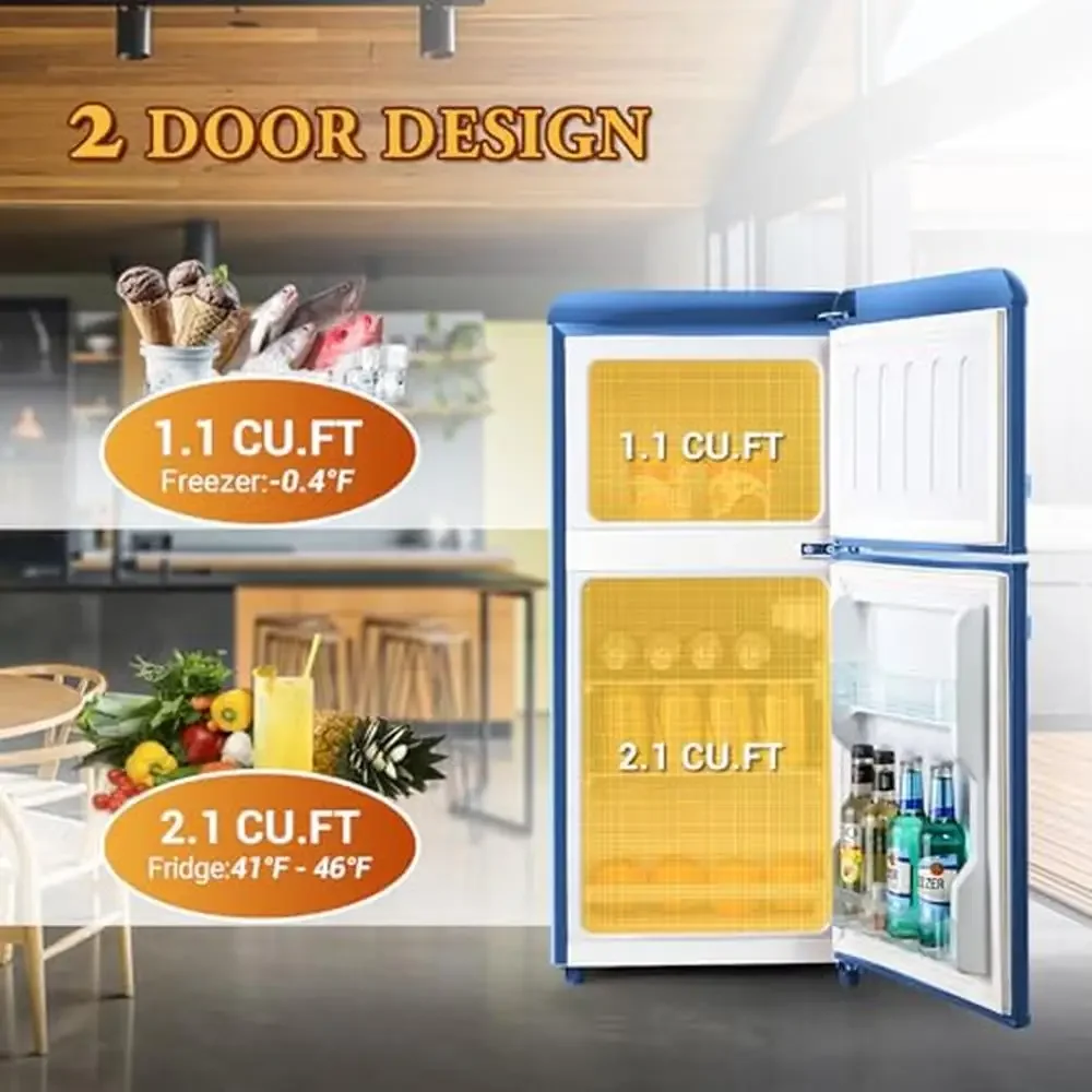Compact 3.2 cu. ft Double Door Mini Fridge Freezer Adjustable Temperature Control Ice Trays Energy Efficient Quiet Operation 6 Compact 3.2 cu. ft Double Door Mini Fridge Freezer Adjustable Temperature Control Ice Trays Energy Efficient Quiet Operation 6