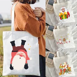 Tote Bag Shopping Bags Santa Claus Shoulder Bags Canvas Women's Shopper Shoping Ecobag Designer Handbags Fabric Printed Handle