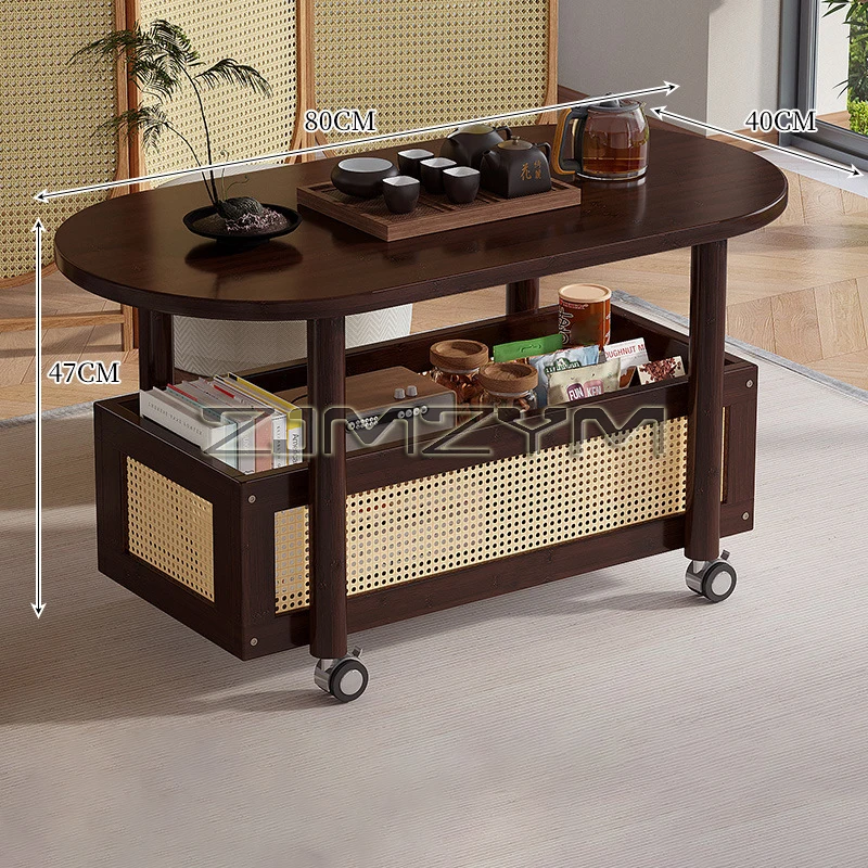 طاولة القهوة المتنقلة، طاولة حافة تخزين مزدوجة الط...