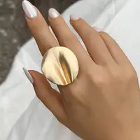 PuRui Unique Irregular Big Cuff Rings for Women Open Matte Gold Color Finger Rings Adjustable Jewelry Punk Party Wedding Gifts