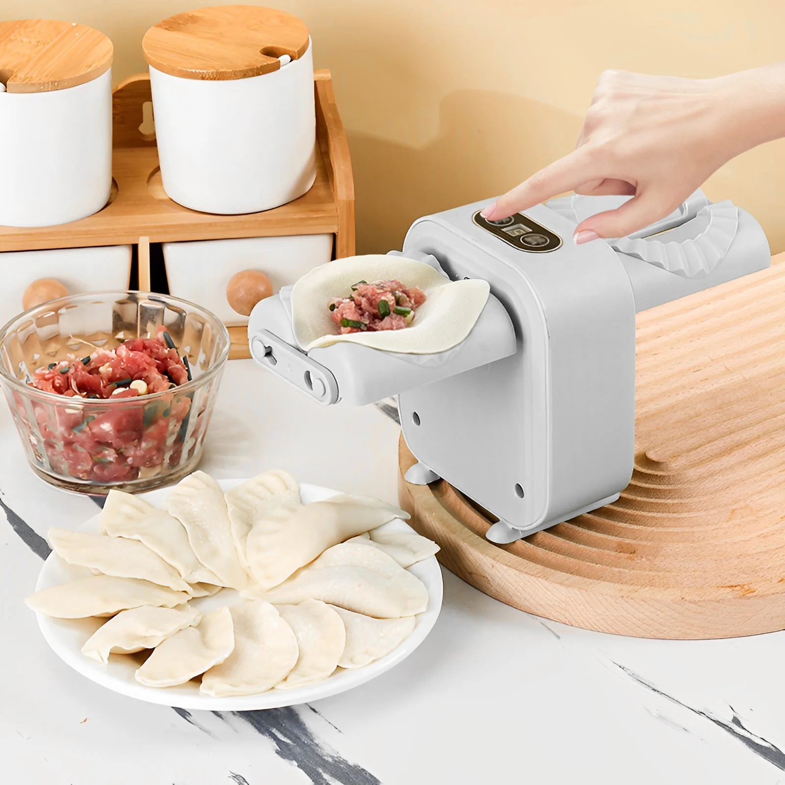 New Electric Dumpling Maker Double Head Dumpling Maker Press Automatic Machine with Spoon Brush Rechargeable