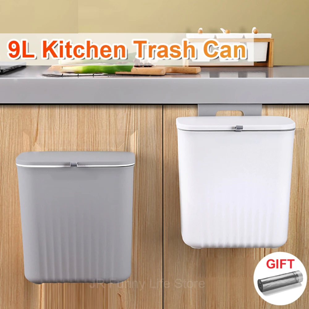 9LkitchenHangingTrashCanwithLidWallmountedKitchenGarbageCube