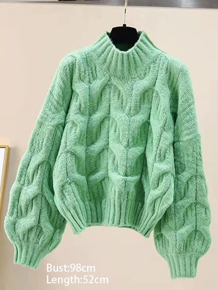 Autumn and Winter New Women's Clothing Semi-turtleneck Women's Lantern Sleeve Sweater Fashionable Loose Knitted Top