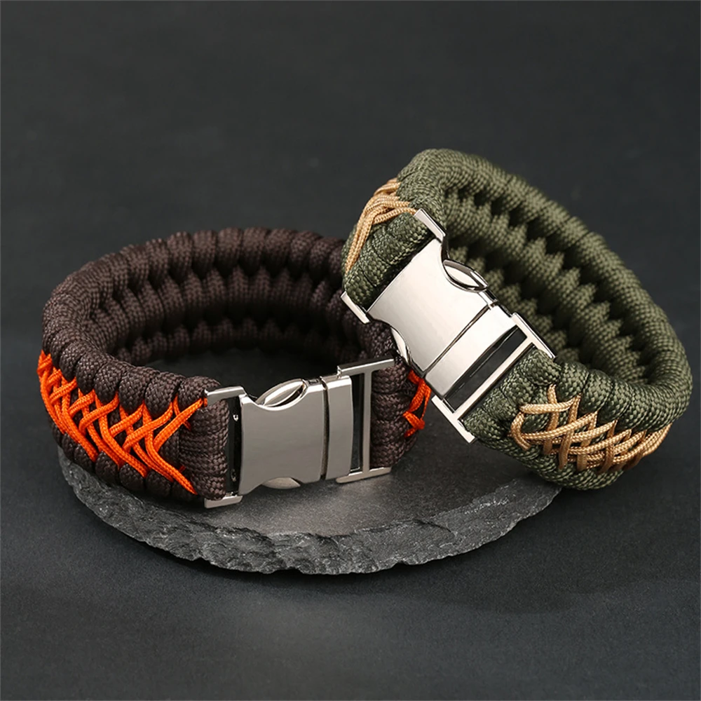 Bracelet paracorde kaki marron homme camping randonnée vintage survie