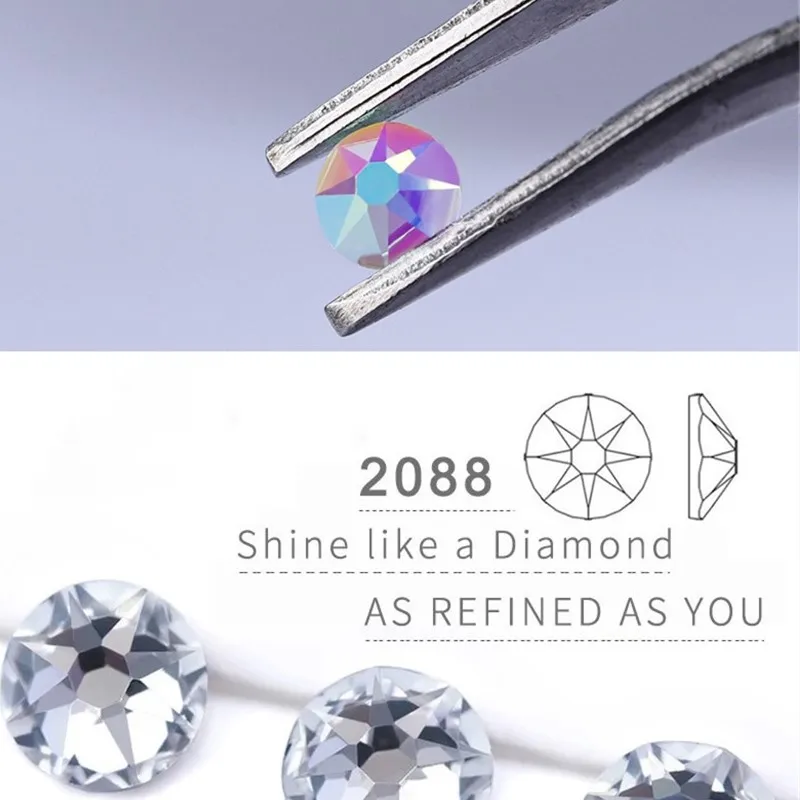 

SS10-SS40 Crystal AB Glass Rhinestone Bling Flatback 2088 Style 16 Cuts Diamond Non Hotfix Rhinestones For Nail Art Clothes