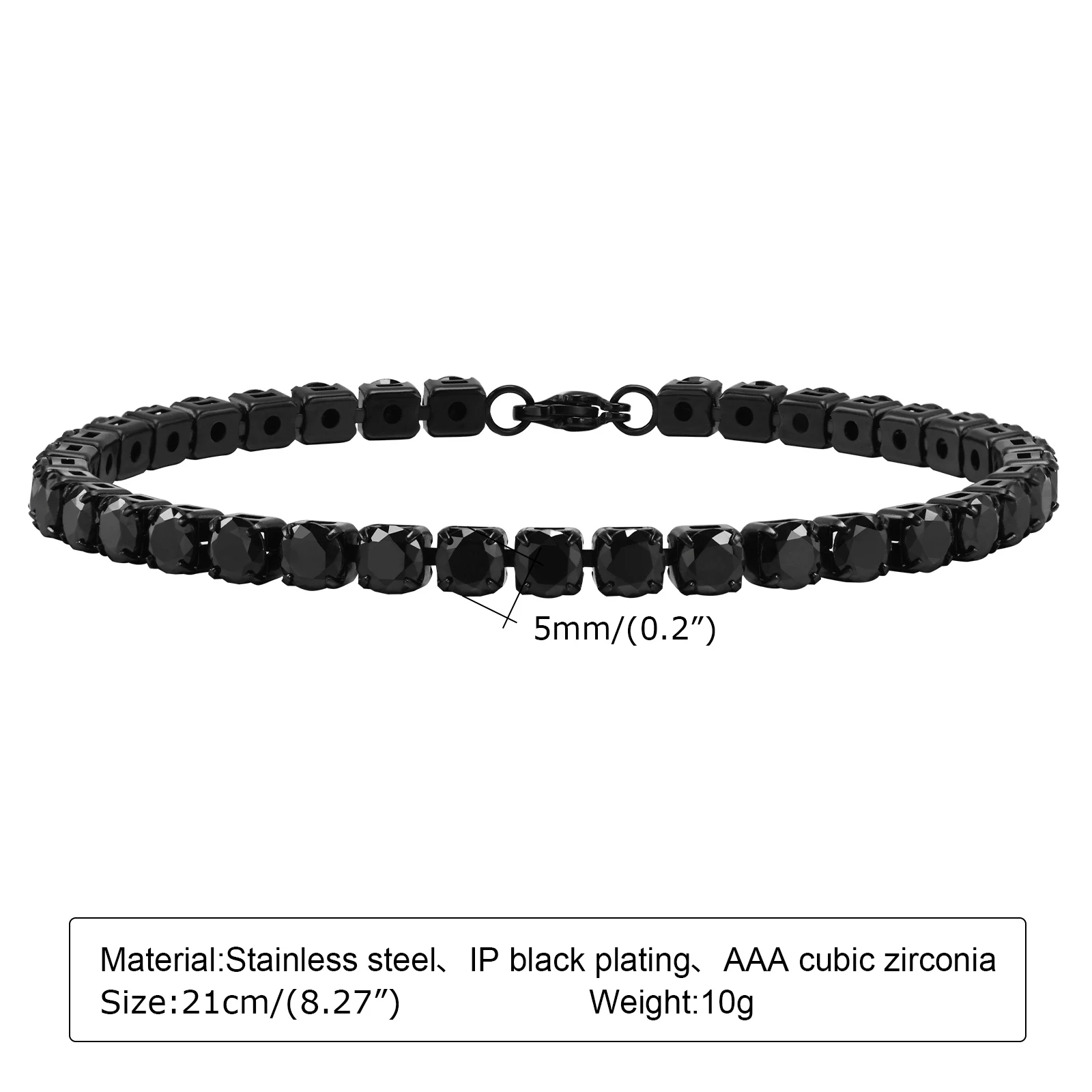Tennis Chain Bracelets 5mm for Men Women Black Stainless Steel chain bracelet stainless steel bracelet