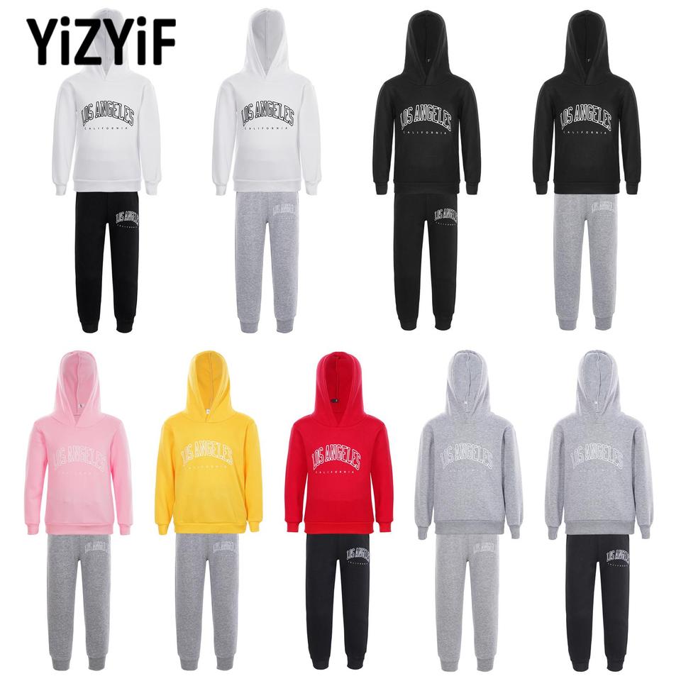 Kids Boys Girls Letter Printed Sport Suit Tracksuit Long Sleeve Hoodie Hooded Sweatshirt with Elastic Waistband Pants