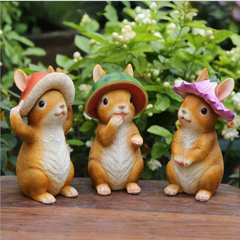 

2023Garden Resin Rabbits Ornaments Cute Bunny Figure Animal Statue Mini Fairy Creative Landscape Yard Grass Flowerpot Decoration