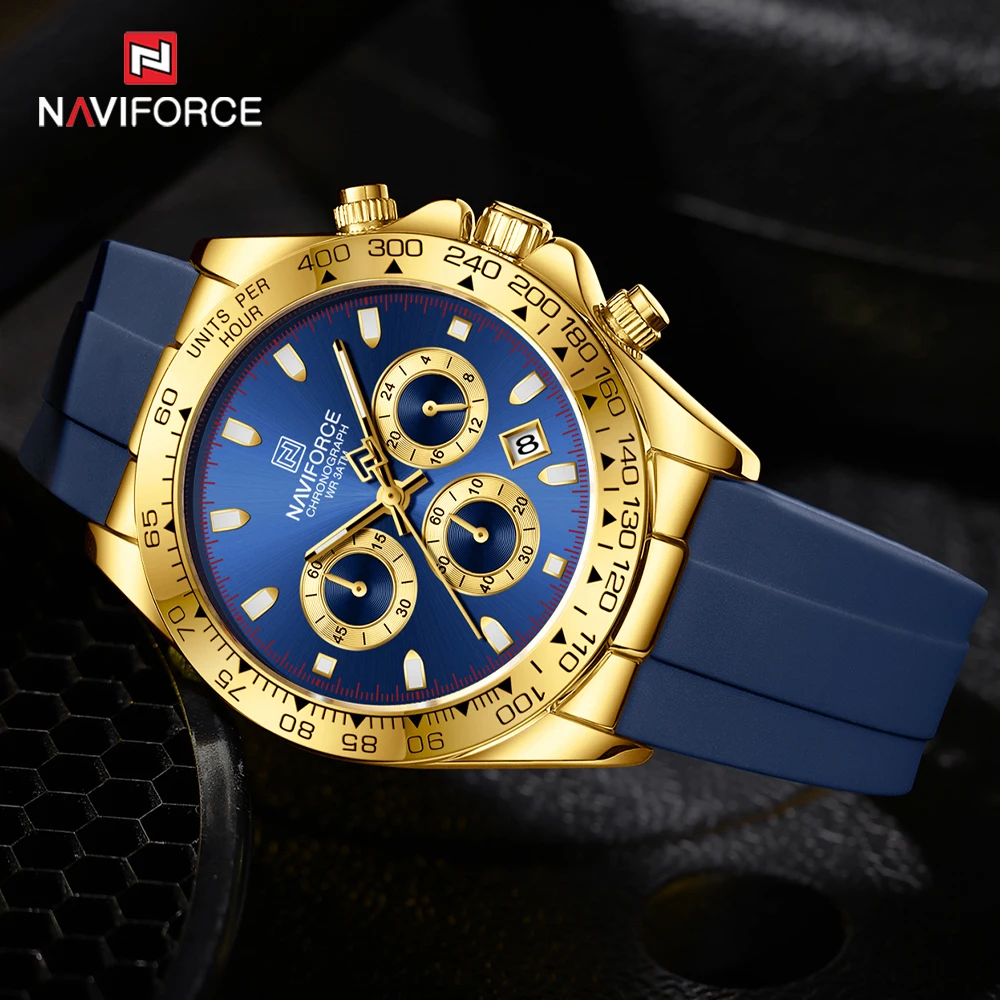 NAVIFORCE Orologio Uomo Sportivo Militare: Quadrante Quadrato Grande 45mm, Cronografo, Impermeabile 3 ATM, Cinturino In Pelle, Lancette Luminose, Regalo Con Confezione Elegante