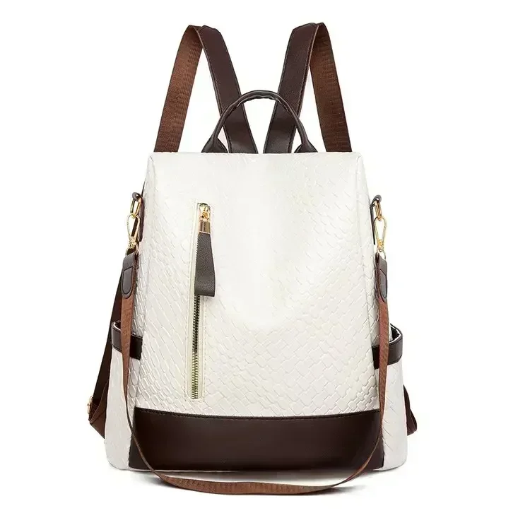 thumbnail image 1 of Nueva mochila antirrobo para mujer para primavera, mochila de viaje de cuero suave de gran capacidad, patrón tejido, bolso de hombro de tendencia urbana, 1 of 5
